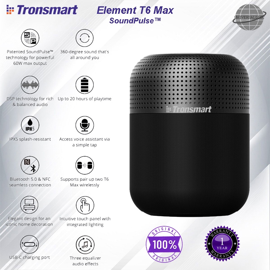 Tronsmart Element T6 Max SoundPulse™ Bluetooth Speaker ver.5.0 Speaker Bluetooth Speaker Portable