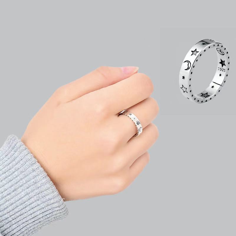 Cincin Model Terbuka Desain Bulan Bintang Gaya Retro