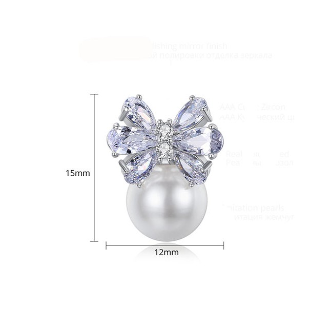 LRC Anting Tusuk Fashion Platinum Butterfly Pearl Copper Stud Earrings D60636