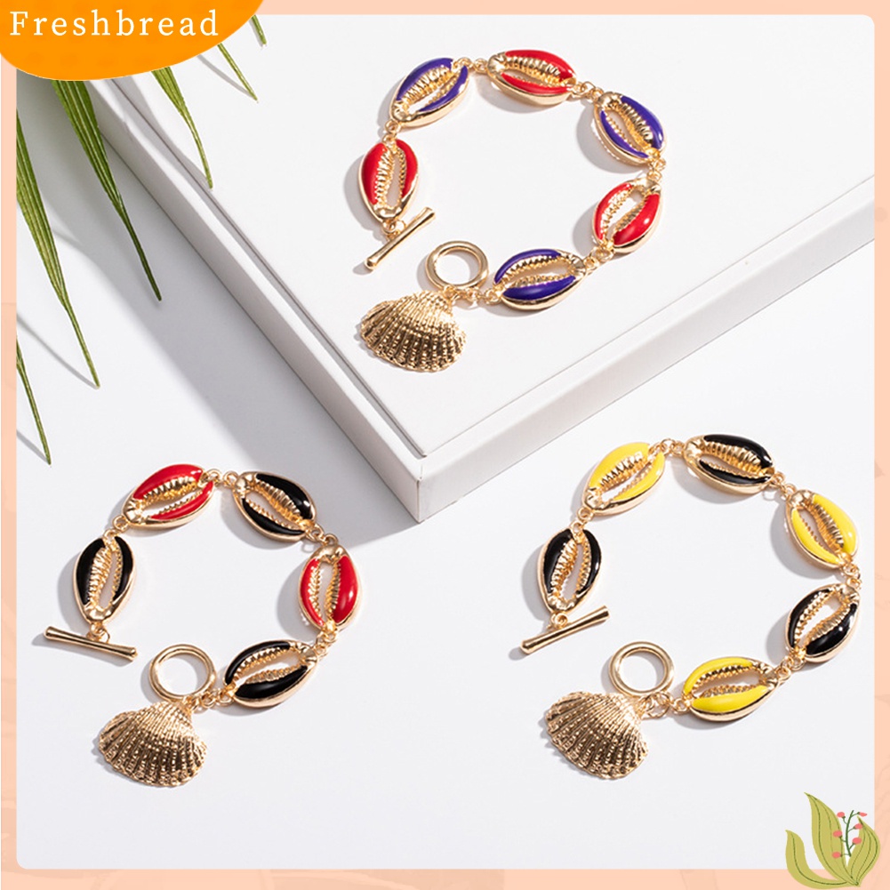 [TERLARIS]Women Fashion Cowrie Shell Beaded Enamel Toggle Bracelet Bangle Beach Jewelry