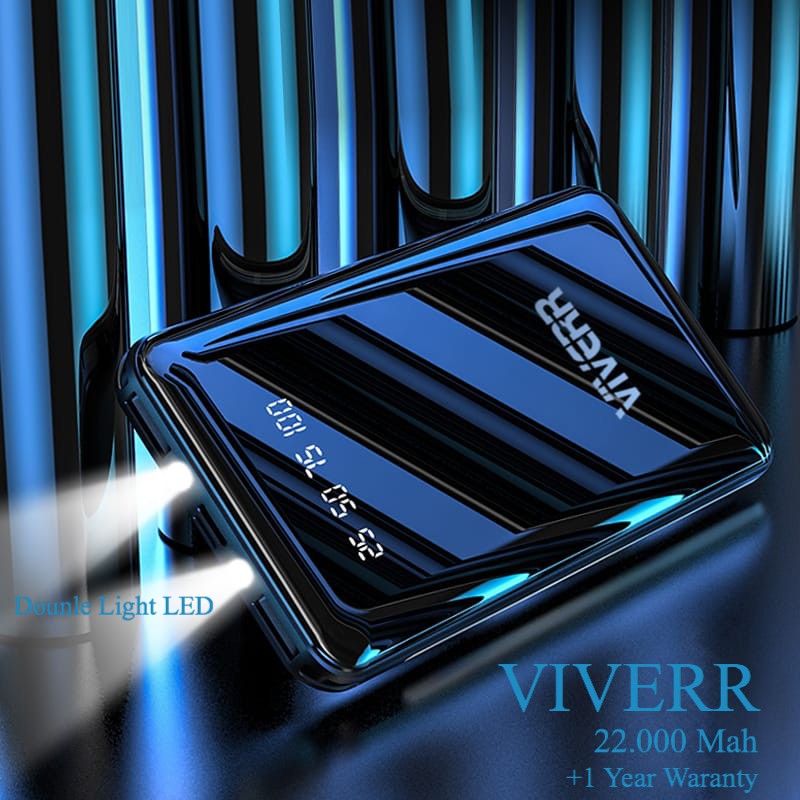 Powerbank Viverr 22.000 Mah SUPER SLIM With DUAL DOUBLE LED lampu Resmi 1 Tahun murah berkualitas