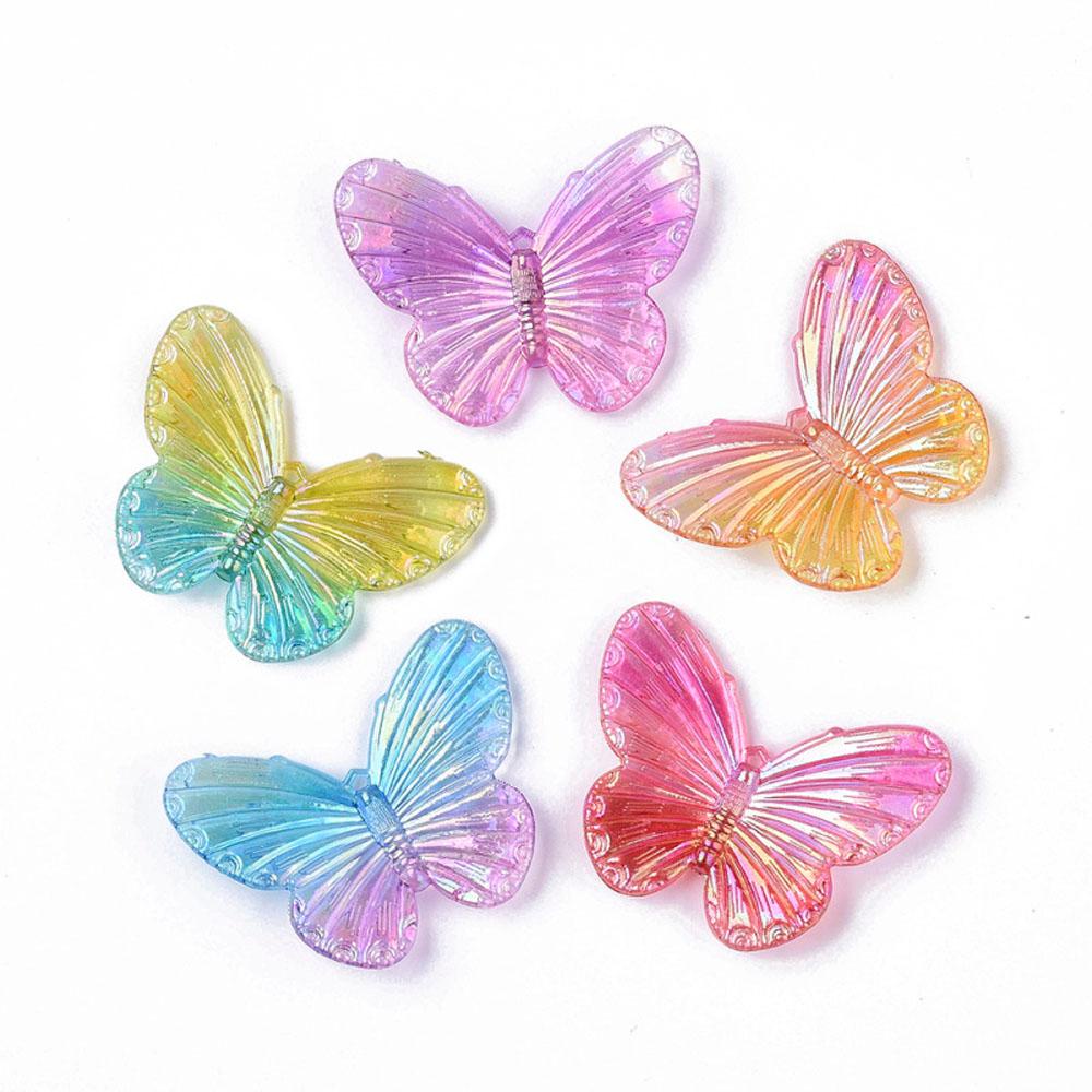 Agustina Kalung Temukan 31.5x41x4.5mm Bahan Perhiasan DIY Electroplate Acrylic Butterfly Liontin Kupu-Kupu