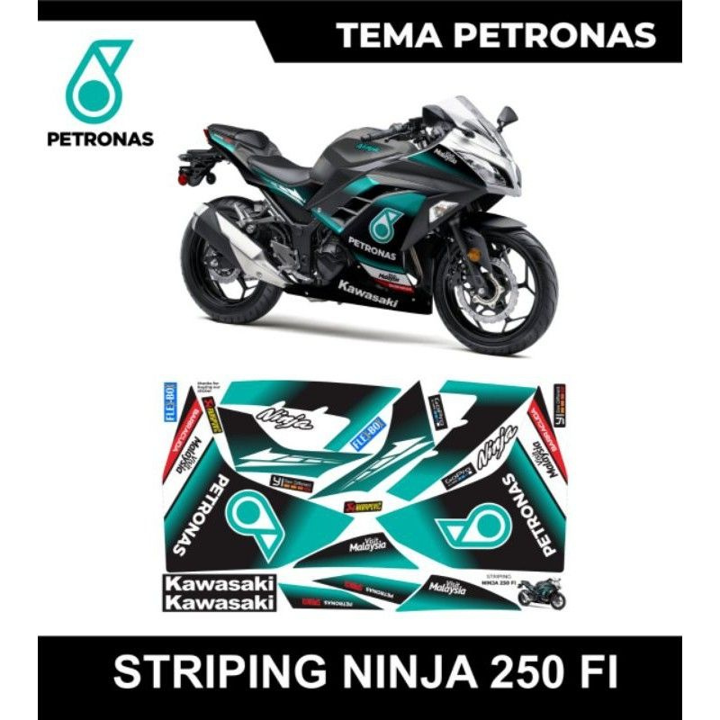 STRIPING NINJA 250 fi STICKER NINJA 250 Fi DECAL NINJA 250 FI VARIASI NINJA 250 INJEKSI "PETRONAS"