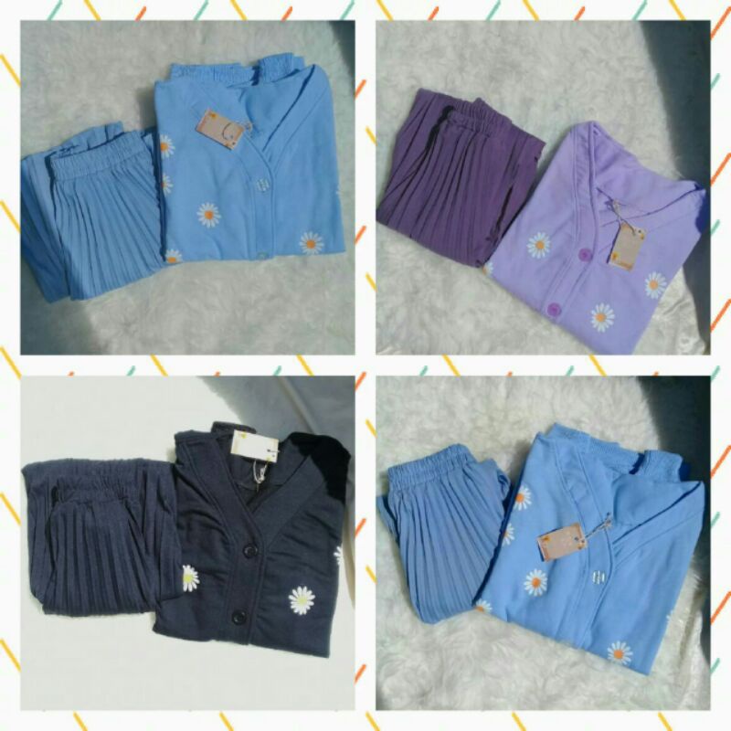 ONE SET (ROK&CARDI) DAISY FLOWER CARDI DAN ROK PLISKET