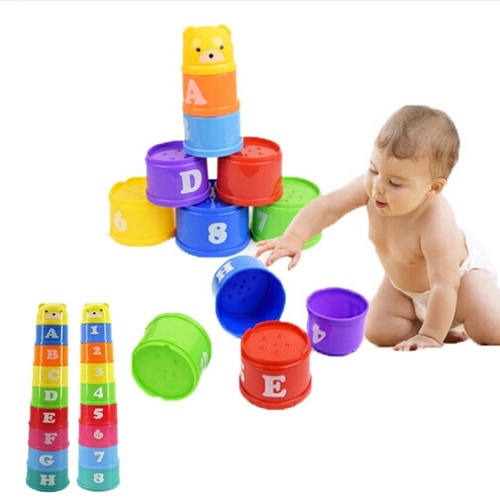 Mainan Anak Bayi Tower Puzzle Susun Stacking Cup Cangkir Warna