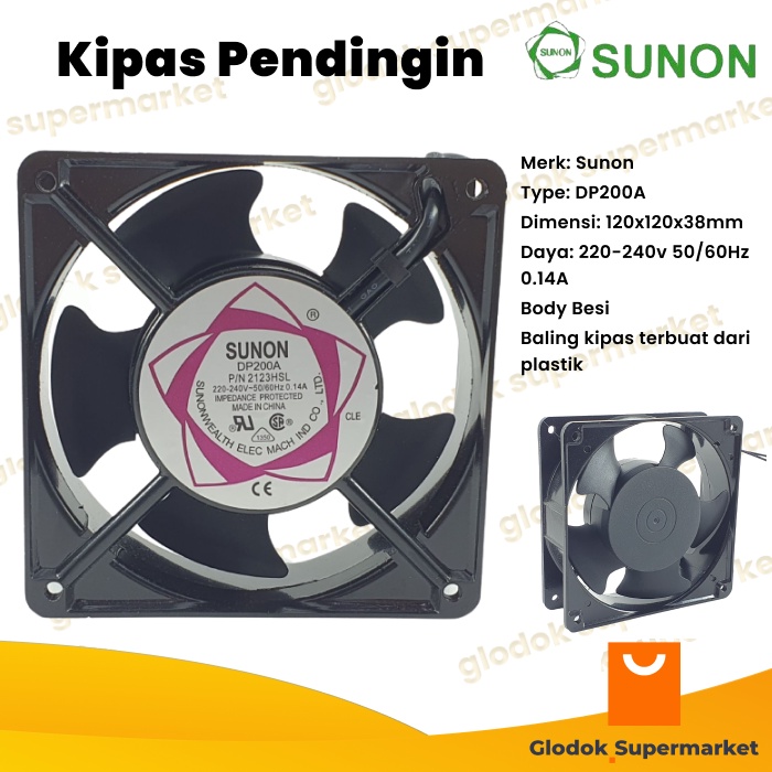 Kipas Pendingin Sunon 12cm Cooling Fan AC 12 x 12 x 3.8 cm DP200A