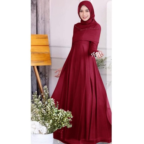 MAXY ATHALLA MUTIARA, MOSCREPE TILE, GAMIS HIJAB MUSLIM, MAXY DRESS