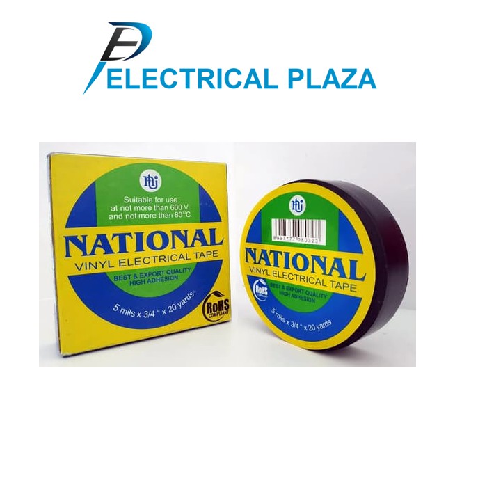 National Isolasi Listrik Hitam 3/4&quot; 20 Yards Vinyl Electrical Tape Black Selotip Solasi Original