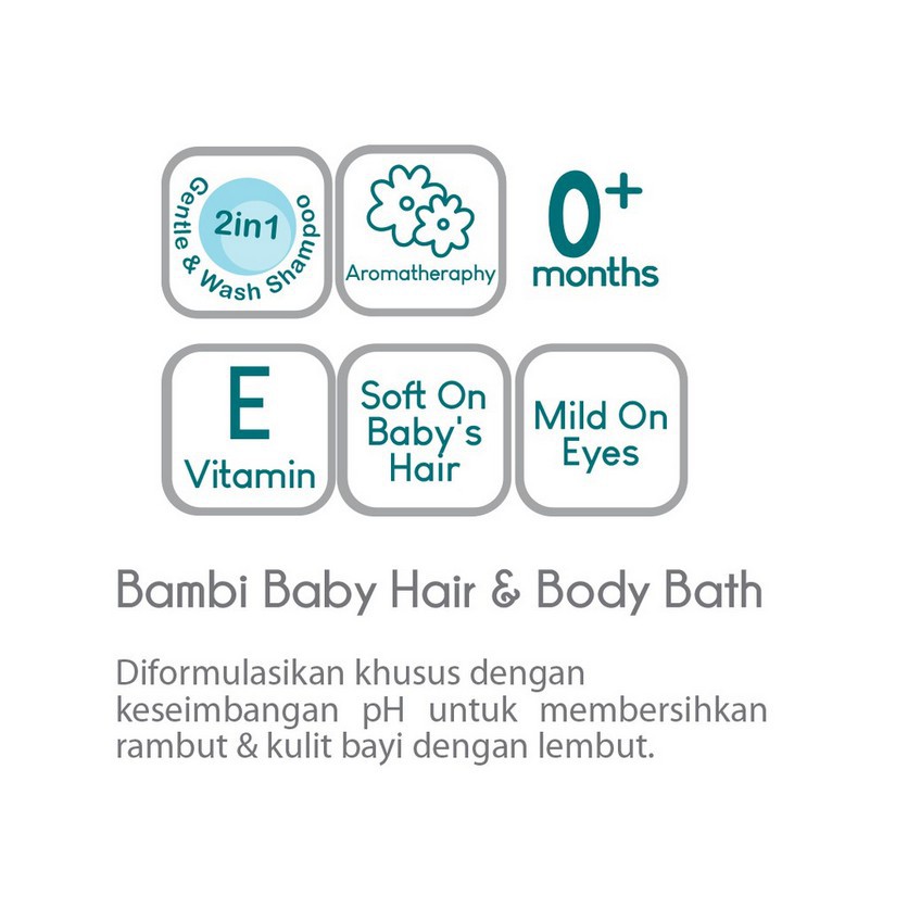 200 ml - BAMBI HAIR &amp; BODY BATH - Sampo &amp; Sabun Cair Untuk Bayi