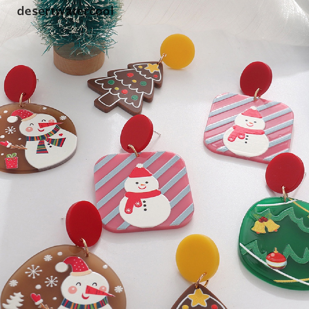 1 Pasang Anting Desain Pohon Natal Santa Claus Bahan Akrilik