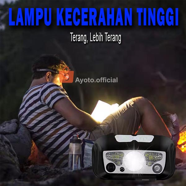 Lampu Mini Senter Kepala LED AYOTO 5 Mode USB Charger Multi Fungsi Anti Air Sensor Tangan