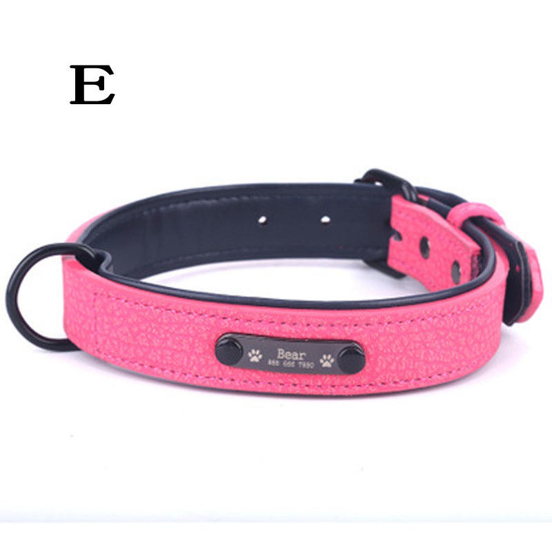 Personalized Dog Collars Adjustable Soft Leather Custom Dog Collar ID Tag Untuk Anak Anjing Kucing Anjing Besar Kerah