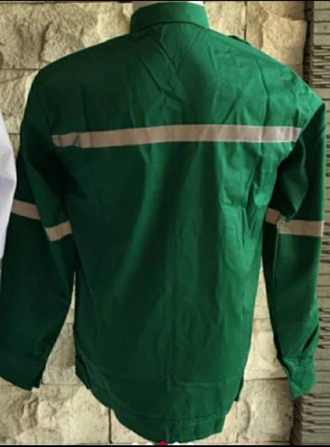 SERAGAM BAJU SAFETY HIJAU BARU KANCING
