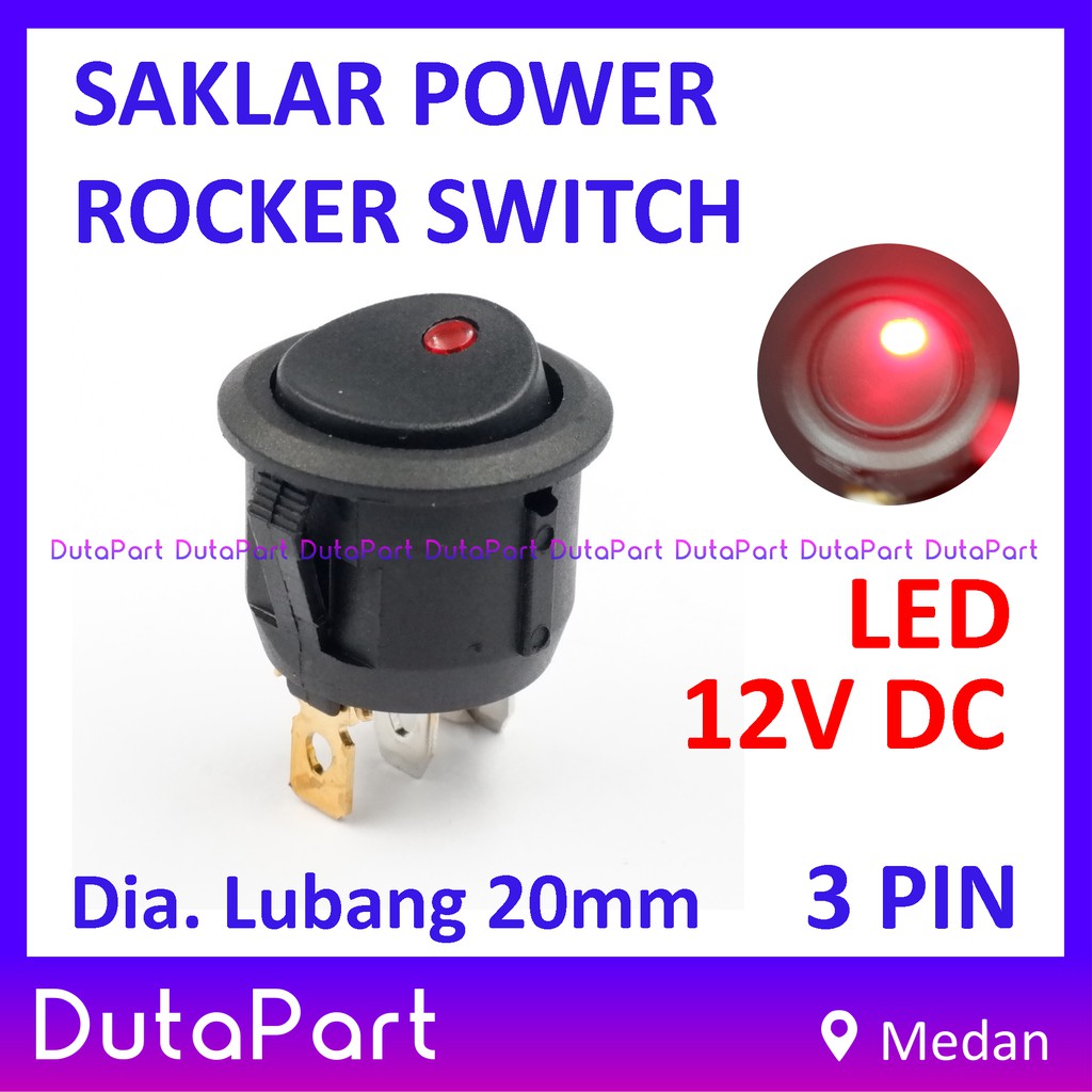 Saklar Power Bulat Rocker Switch LAMPU LED MERAH 12V ON OFF 3 PIN Kaki