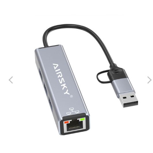 Usb-A Type-c to rj45 lan ethernet adapter airsky gigabit 1000Mbps 2in1 with Usb-A hub 3.0 2.0 3 port 5gbps 480Mbps hc-78