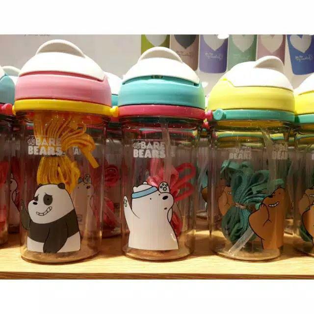 Miniso X We Bare Bears! 3wrn. We Bare Bears Water Bottle With Straw 400ml. Botol Minum Anak Wbb