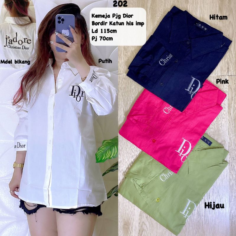 202 Kemeja Dior bordir katun hls imp putih