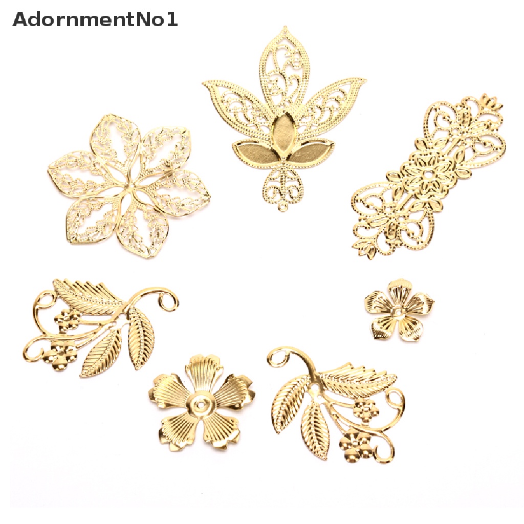 [AdornmentNo1] 50Pcs Vintage Metal Leaf Filigree Flower Slice Charms DIY Craft Jewelry Making [new]