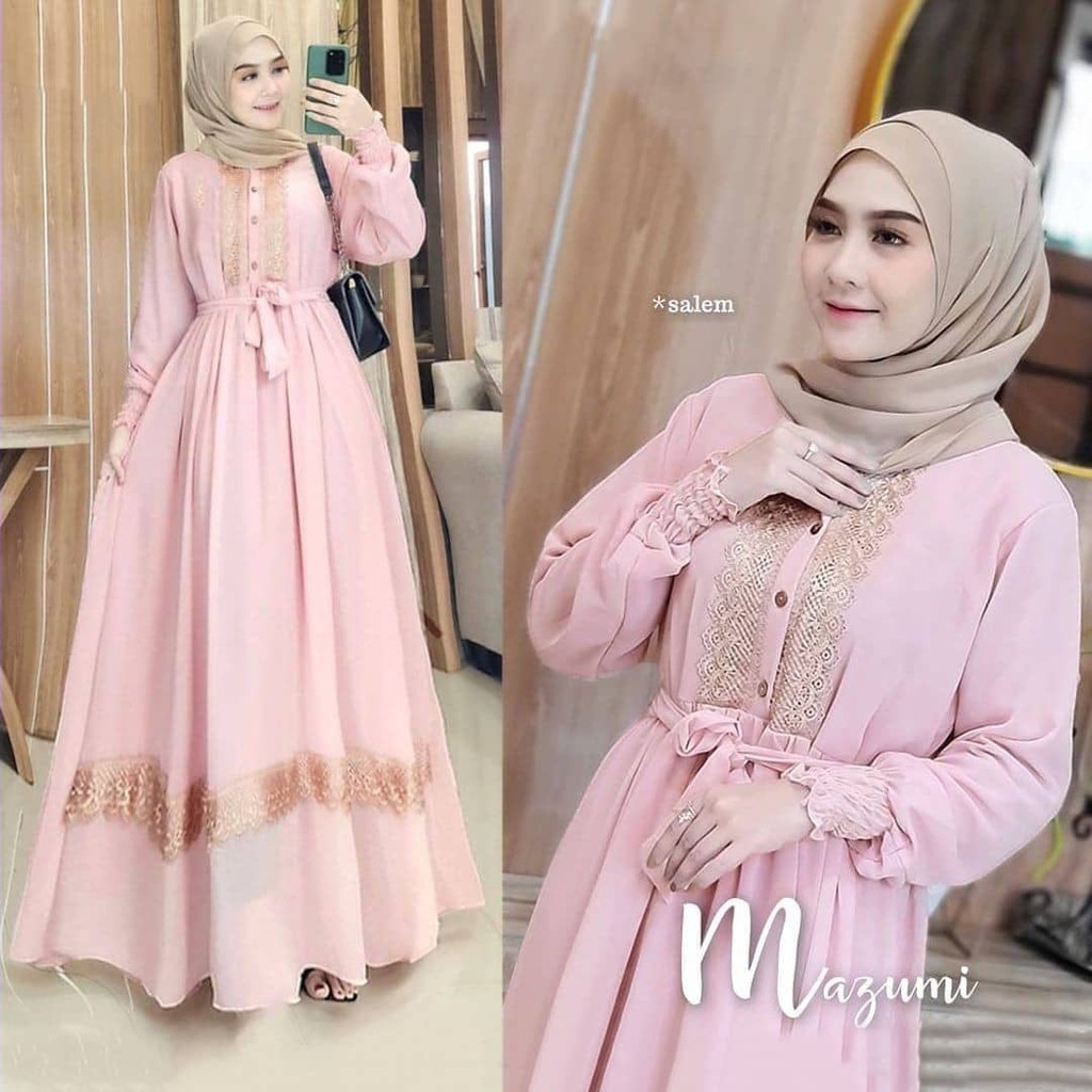 GAMIS WANITA MAJUMI DRESS BAHAN CERUTY BABYDOLL FULL PURING APLIKASI RENDA LD 110 CM PB 138 CM KANCING HIDUP / BUSUI FRIENDLY GAMIS WANITA TERBARU 2023 KEKINIAN DRESS CERUTY PREMIUM MAXY DRESS WANITA JUMBO  BAJU GAMIS MUSLIM MODERN