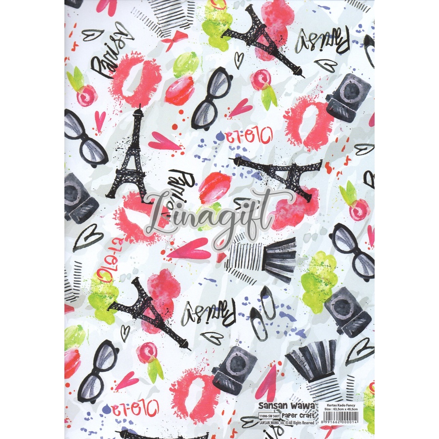 ( 5 Lembar ) PARIS SANWA - KERTAS KADO SANSAN WAWA MENARA EIFFEL - GIFT WRAPPING PAPER DOFF ROMANTIC ROMANCE WEDDING ENGGAGEMENT LOVE NETRAL LAMARAN CLASSIC / PHOTOGRAPHY BACKGROUND