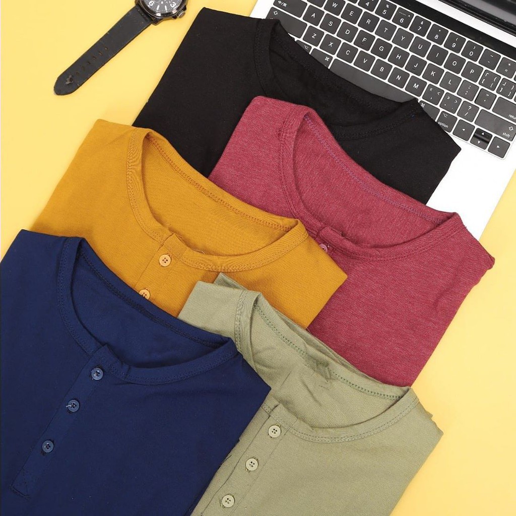 Kaos Polos Kancing Henley - Bahan Cotton 24s