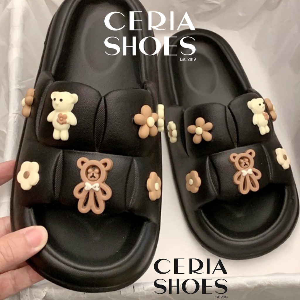 PVC Sandal Jelly Slipper Wanita Korean Import Teddy Bear Bahan Soft Rubber Elastic Non-Slip