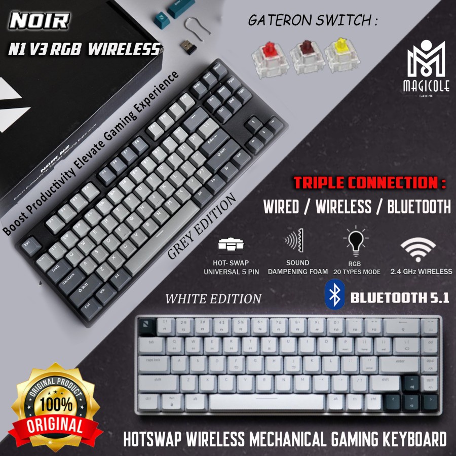 Noir N1 V3 65% Hotswap Wireless Bluetooth Mechanical Keyboard Gaming