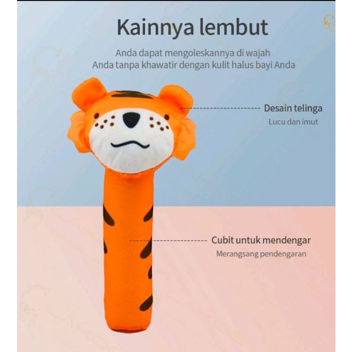 Mainan Bayi Bunyi Boneka Tangan tongkat genggam Baby Hand Rattle Toy Stick Motif Karakter Lucu