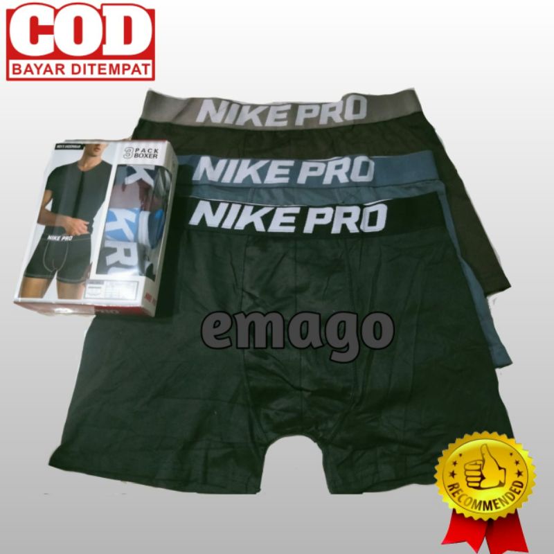 Emago - Celana Dalam Boxer Nikee Pro Boxer Pria 1 Box 3 pcs / Underwear Pria/ Boxer Murah / Sempak Cowo / Pakaian Dalam Pria / Celana Dalam Pria / Sempak Cowo / CD Laki-laki/ CD Celana Dalam Boxer Murah Warna Ukiran Jumbo