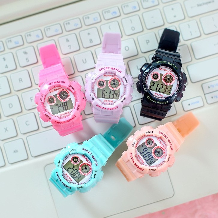 Jam Tangan Rubber Dial Bulat Digital Untuk Wanita Sport Korean Style Fashion