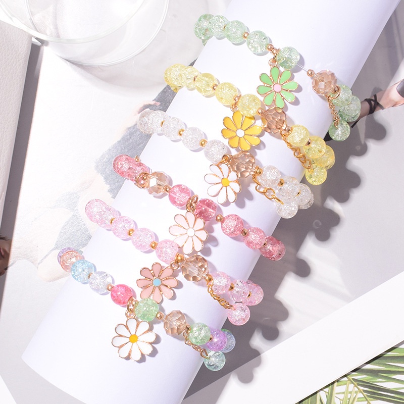 Gelang Tangan Rantai Elastis adjustable Motif Bunga Aster Fortune Aksen Kristal Untuk Perhiasan Wanita