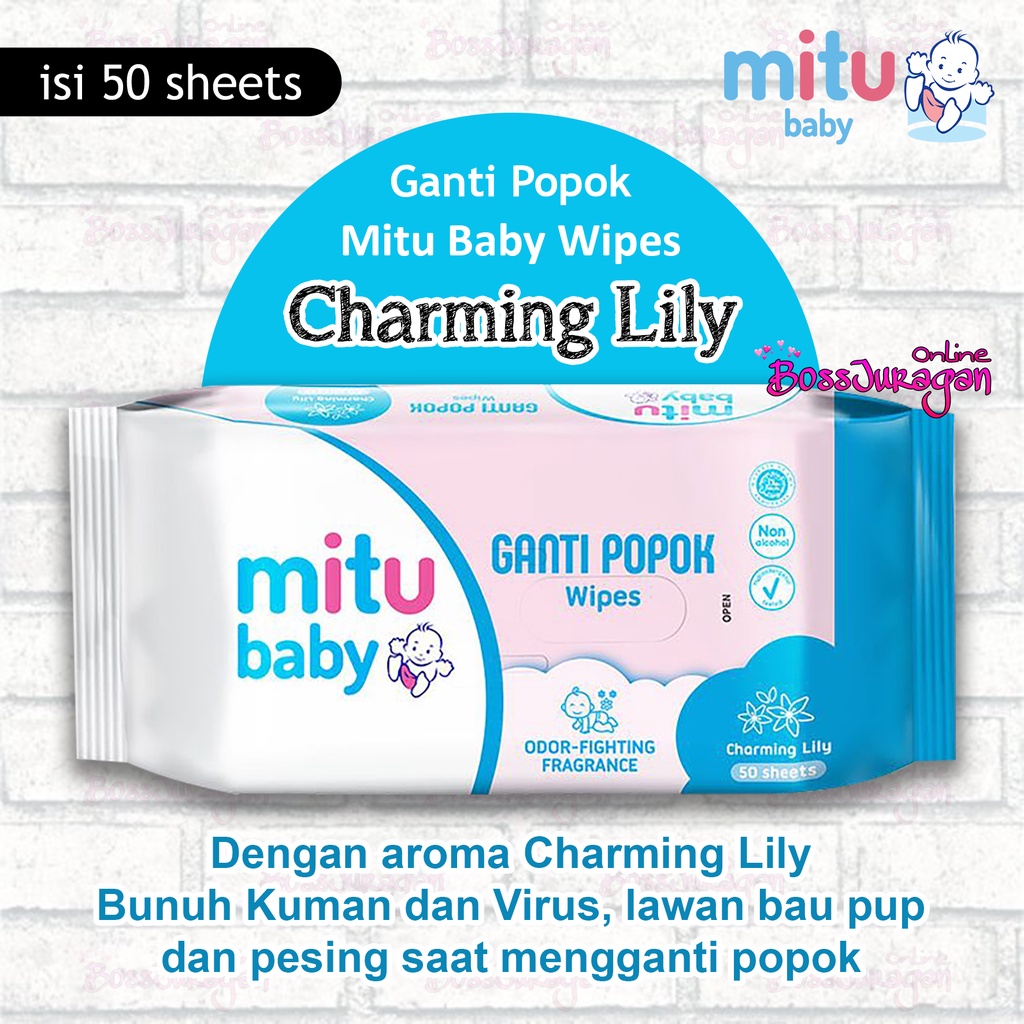 (BOSS) (1pc) Mitu Baby Wipes Tiap Pack Isi 50 Sheets Aroma Sweet Rose