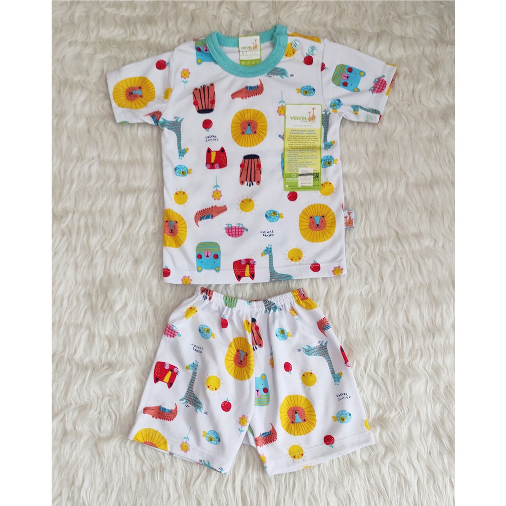 Velvet Junior Setelan Pendek Starry Night Kancing Pundak Celana Pendek Size S M L - Baju Tidur Bayi