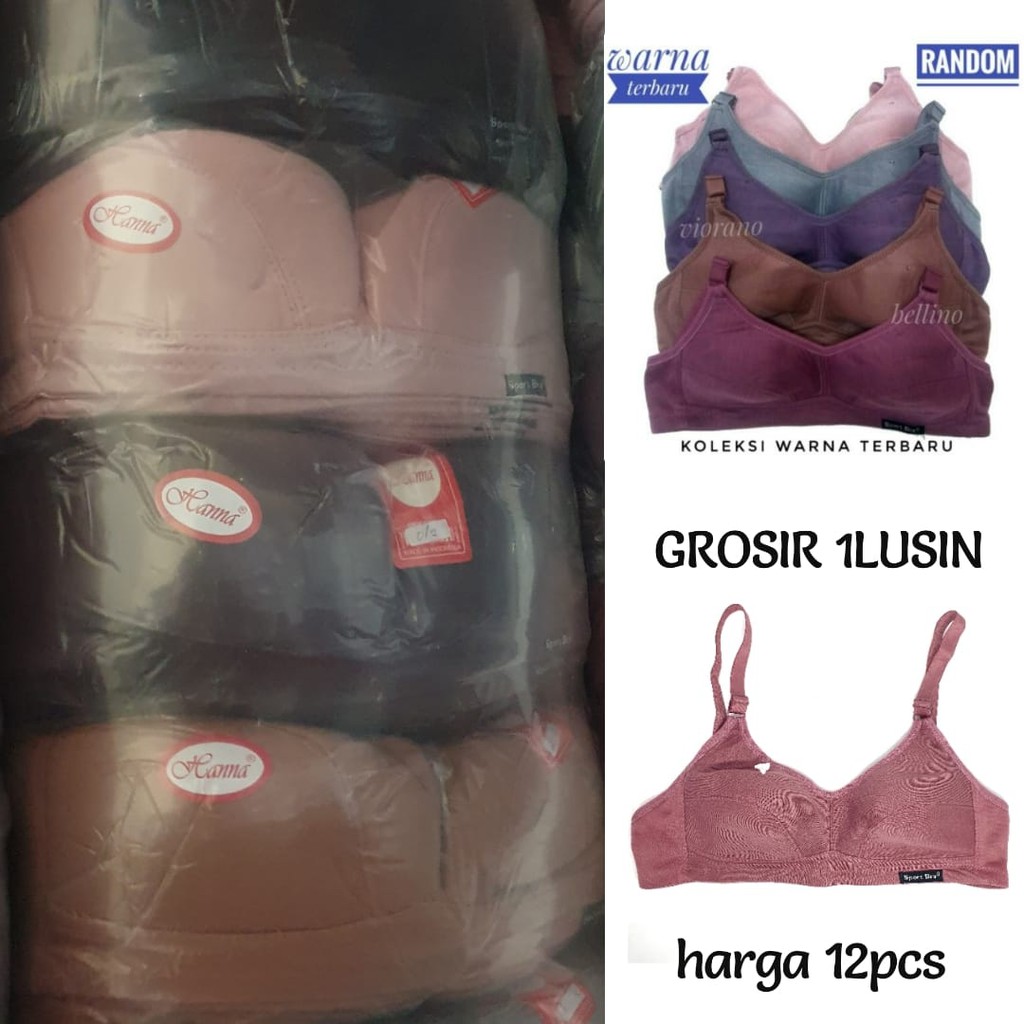 IVSHOP - 12pcs Bh Wanita Sport Bra hanna Polos / Brokat Lusinan  Size 34 40 Tanpa Kawat Bh Tanpa Bus