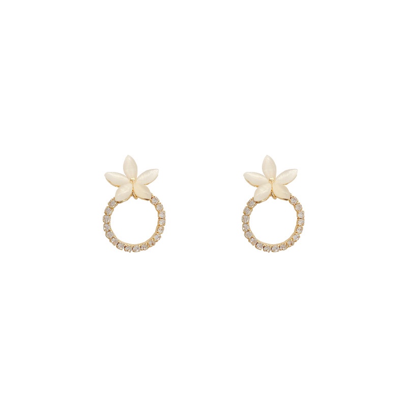 Anting Tusuk Sterling silver 925 Desain Bunga Hias Batu Opal / Zircon Gaya Retro Untuk Wanita