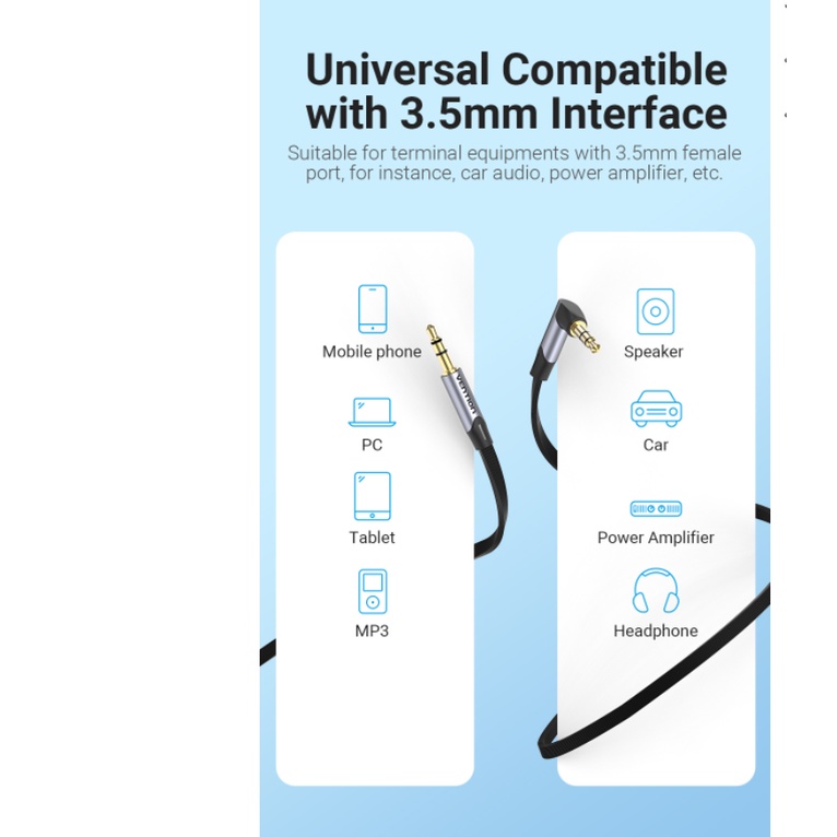 Vention Kabel Audio Aux 3.5mm Male to Male Flat Siku 90 0.5M 1M 1.5M