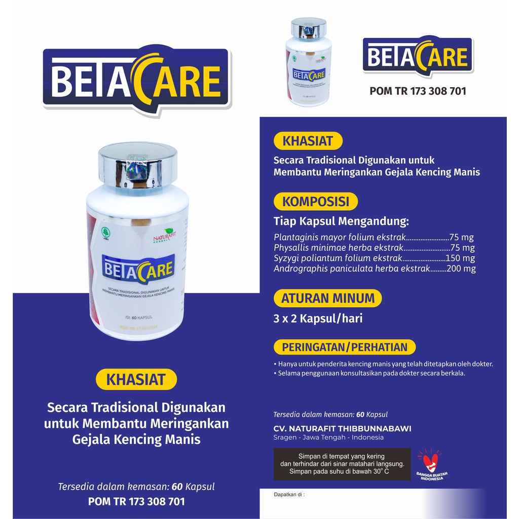 Betacare 60 KPS / Mengobati Kencing Manis, Diabetes dan Menurunkan Kadar Gula - Herbal BPOM