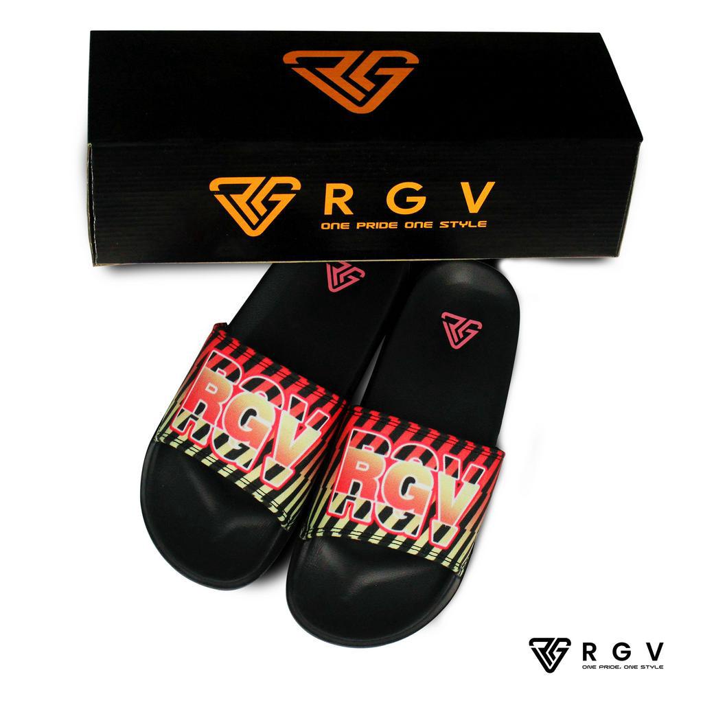 RGV - SANDAL PRIA DAN WANITA SLIDE SLIP ON SENDAL ANTI LICIN RINGAN SELOP STRIPE ORANGE