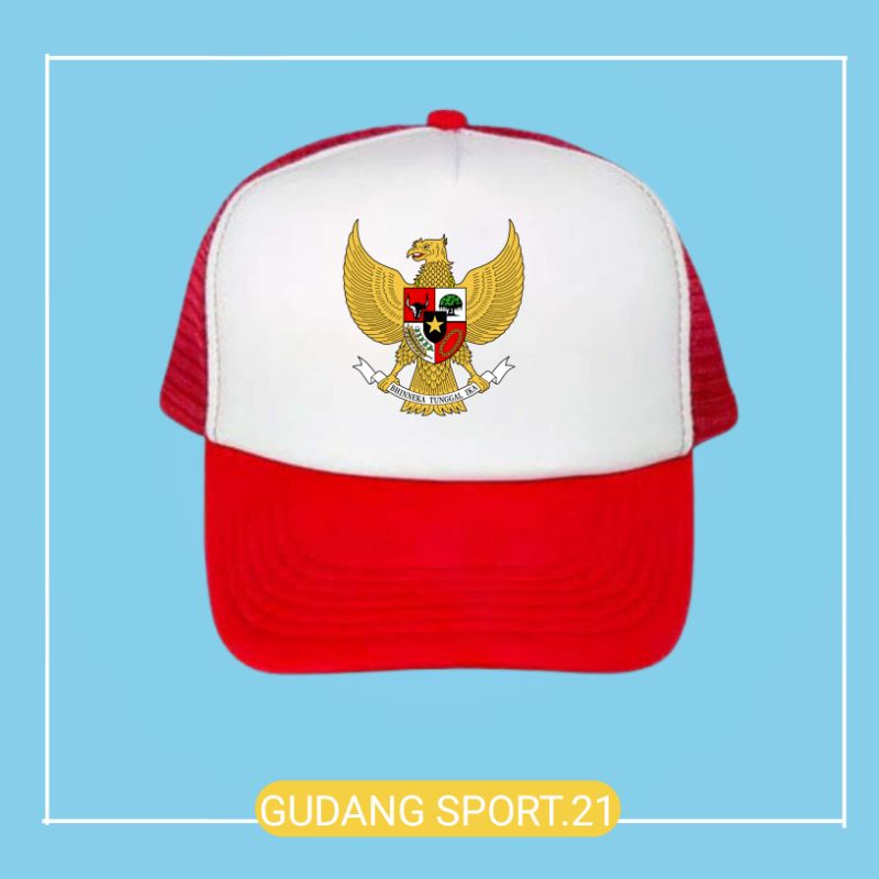 TOPI JARING TRUCKER HUT RI 77 INDONESIA GARUDA PANCASILA LOGO/TOPI KEMEEDEKAAN/TOPI HUT RI 77 INDONE