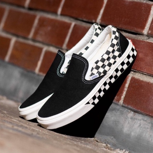 [SALE] SLIP-ON SIDEWALL CHECKERBOARD CLASSIC BLACK/WHITE ORIGINAL 100%