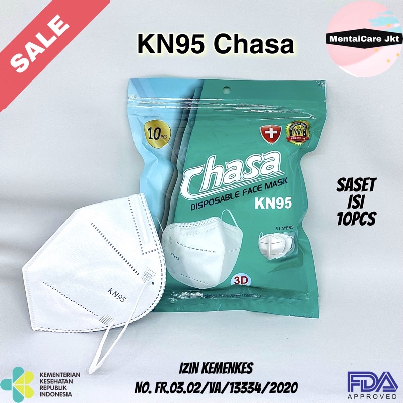 Chasa OneCare KN95 Saset POUCH isi 10pcs Kn 95 anti virus 5ply earloop disposable