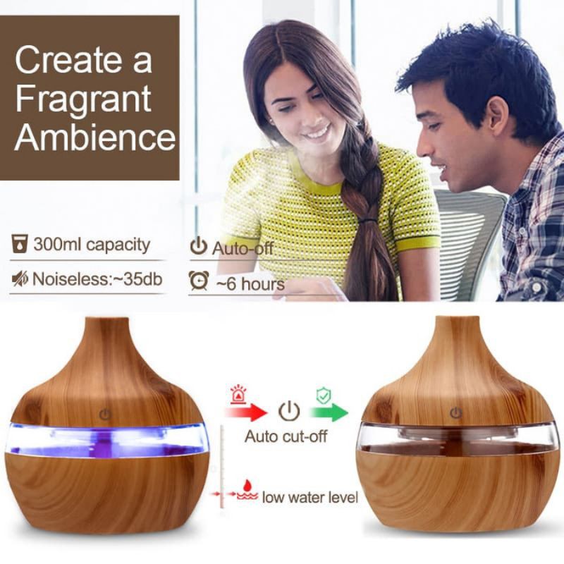 Humidifier Diffuser Aromaterapi Aromatherapy Disfuser Ultrasonic desain kayu Pengharum ruangan 300 ml