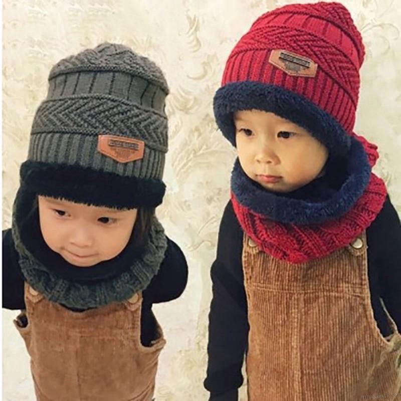 Topi set syal rajut bulu anak musim dinginWinter hat scarf kids