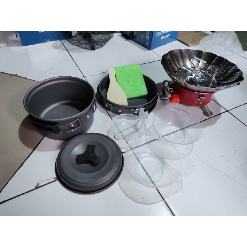 Paket Hemat Cooking Set nesting 2 person Kemping wajan &amp; kompor windproof - SY200 &amp; Kovar K203