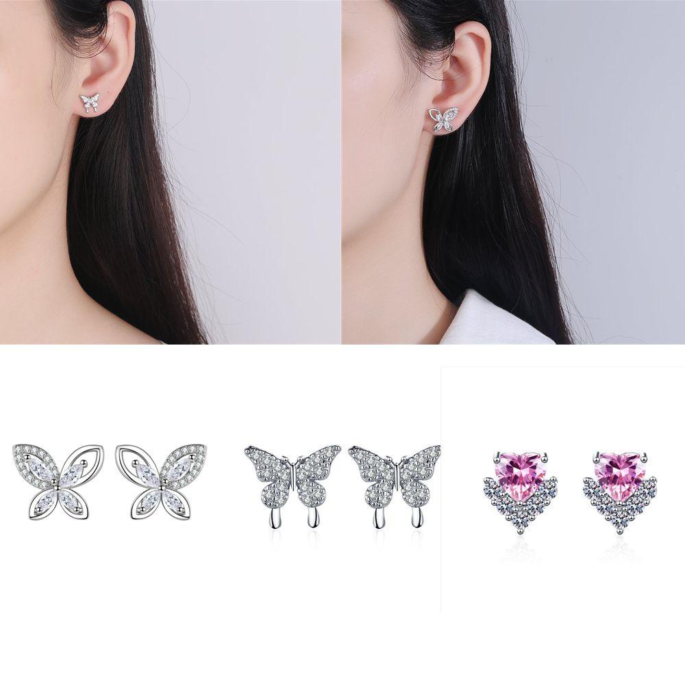 Anting Nanas Fashion Perhiasan Hadiah Kupu-Kupu Zirkon Kristal Telinga Stud