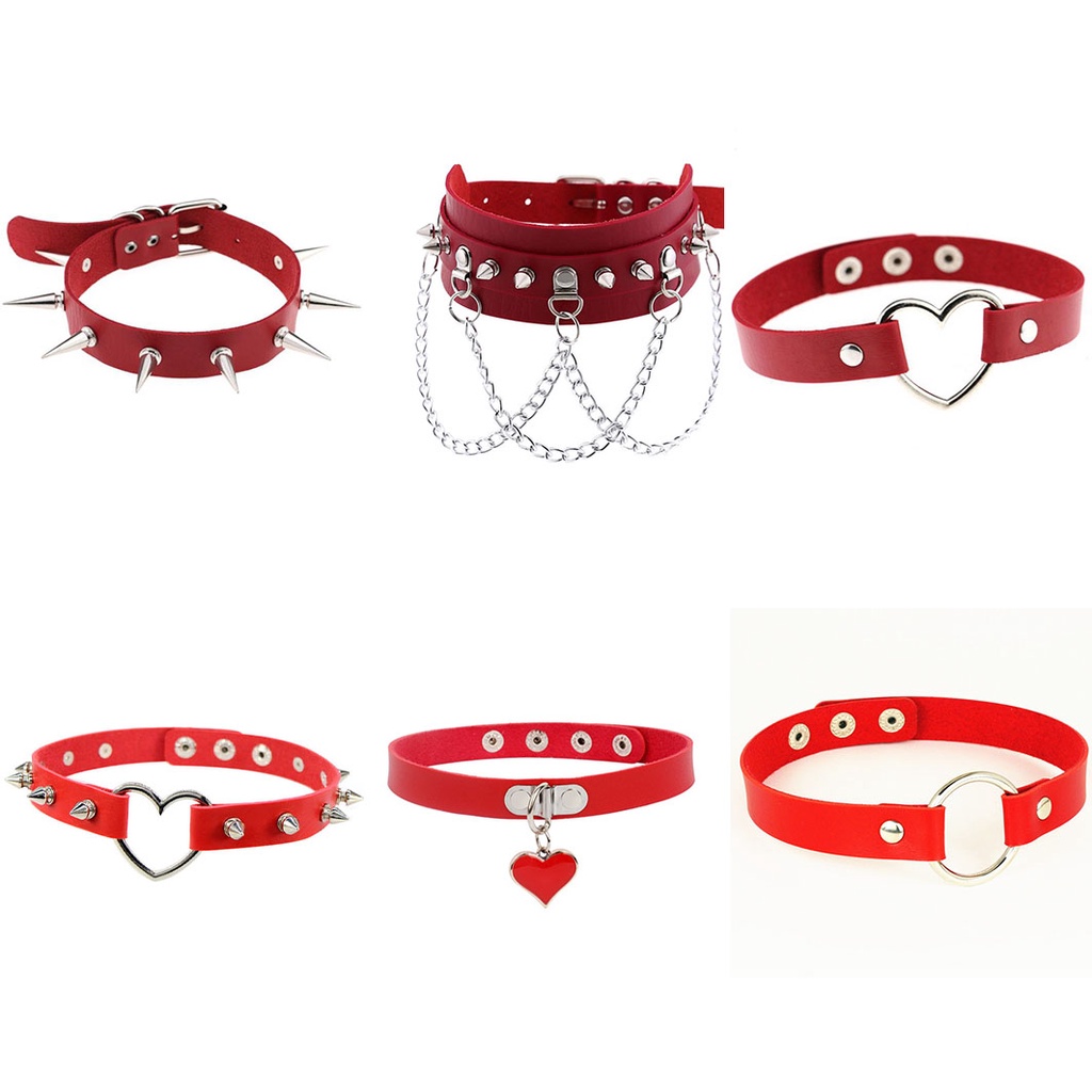 Kalung Choker Rantai Rumbai Warna Merah Bahan Metal Gaya Punk Untuk Pria Dan Wanita