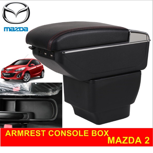 Armrest Console Box Kotak Alas Lengan MAZDA 2 dual stack 7 Port USB Charger