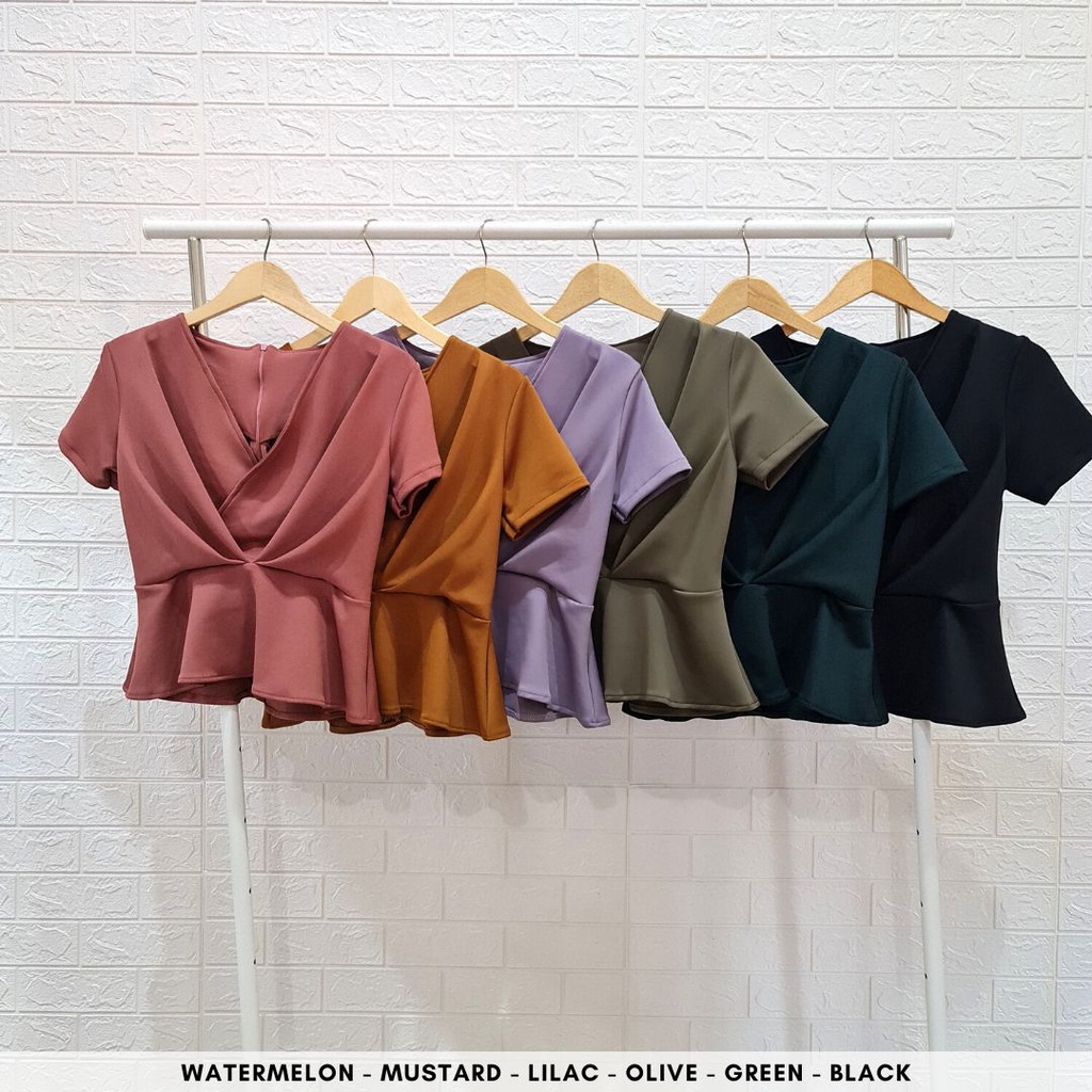 4167 maple scuba top atasan busui friendly baju atasan blouse v neck polos kerja kantor casual fashion wanita