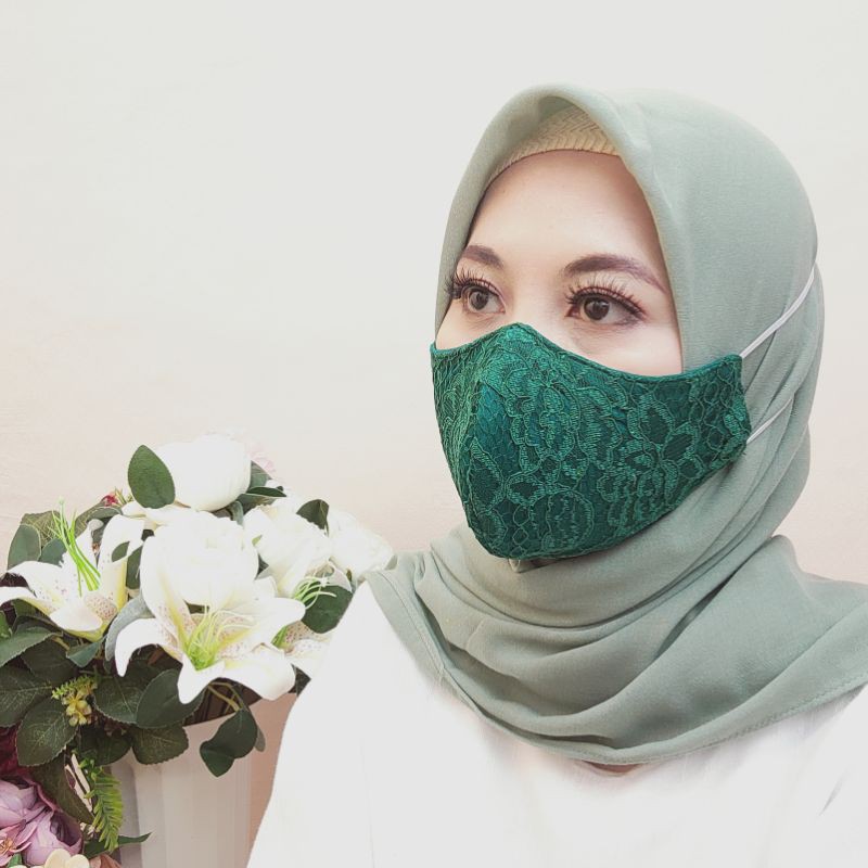 Masker cantik brukat hijab | masker lebaran | masker hijab cantik | masker pengantin