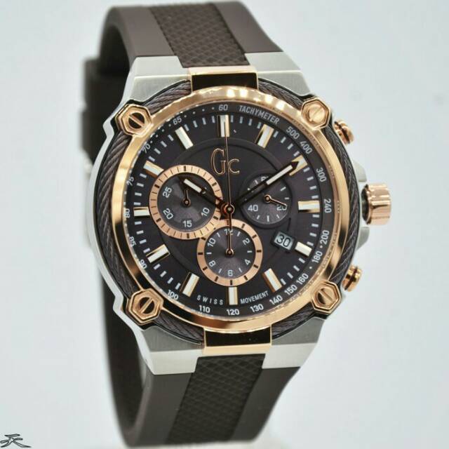 Jam Tangan Pria Gc Y24004G4 Silver Brown Rubber Karet Original Murah
